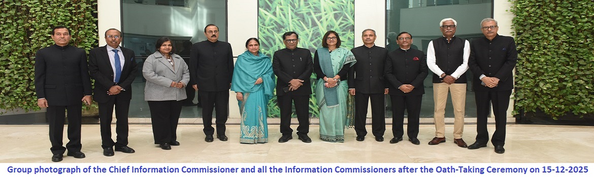 Group photograph of the Chief Information Commissioner and all the Information Commissioners after the Oath-Taking Ceremony on 15-12-2025.”