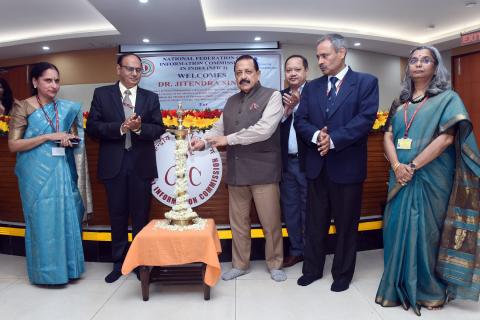 Dr. Jitendra Singh inagurates  the 13th Annual Meeting of NFICI with traditional lamp lighting ceremony with Chief IC, ICs and  Secretary CIC